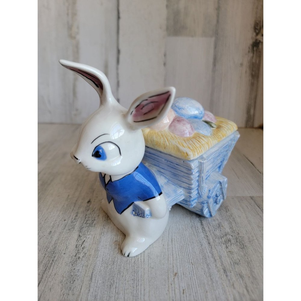 Vintage ceramic Easter Bunny wheelbarrow egg‎ hunt container